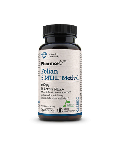 Naturalny Folian 5-MTHF Methyl 600 ug B-Active Max+ 60 kaps